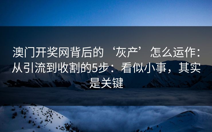 澳门开奖网背后的‘灰产’怎么运作：从引流到收割的5步：看似小事，其实是关键